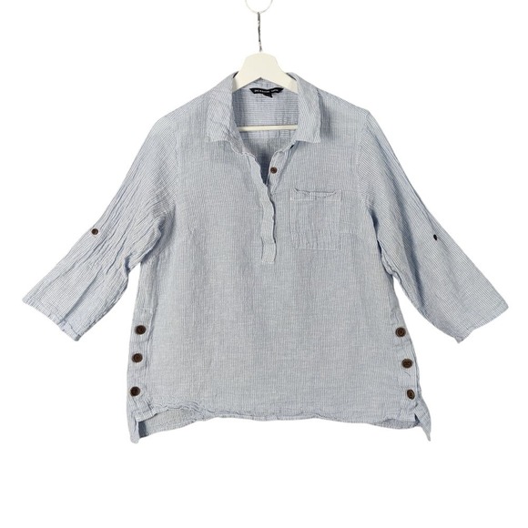 Zac & Rachel Linen Blend Striped 3/4 Sleeve Button Up Tunic Top Woman Size‎ 1X - Picture 1 of 8